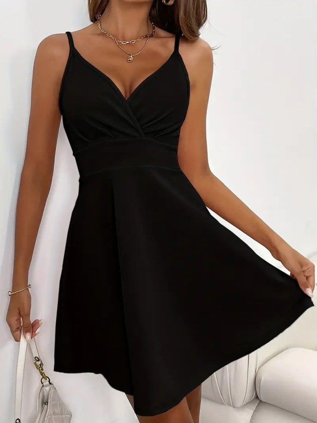 Women's Sleeveless V-Neck Crepe Dress with Spaghetti Straps - Janes - by Peralane - photo 4