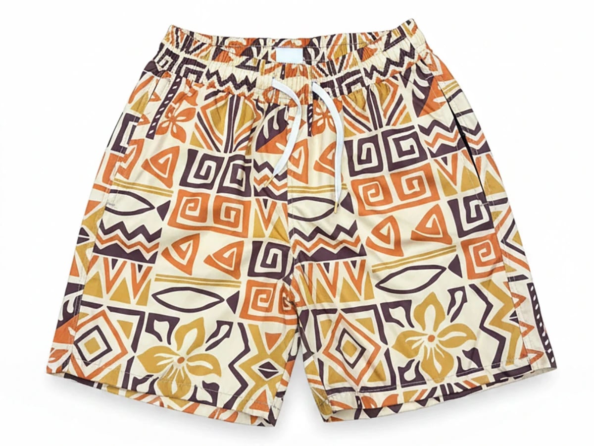Patterned Boys' Swim Shorts Beige Geometric Floral - Pack of 6 - Lyrax Kids - by Peralane