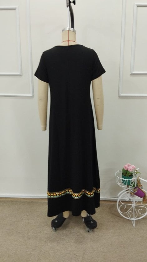 Women's Short Sleeve V-Neck Ethnic Stripe Detail Maxi Viscose Dress - Janes - by Peralane - photo 5