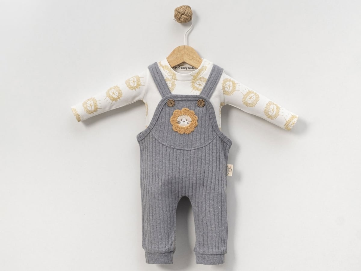Lion Embroidery Baby Romper Set - Grey - Cayzen - by Peralane