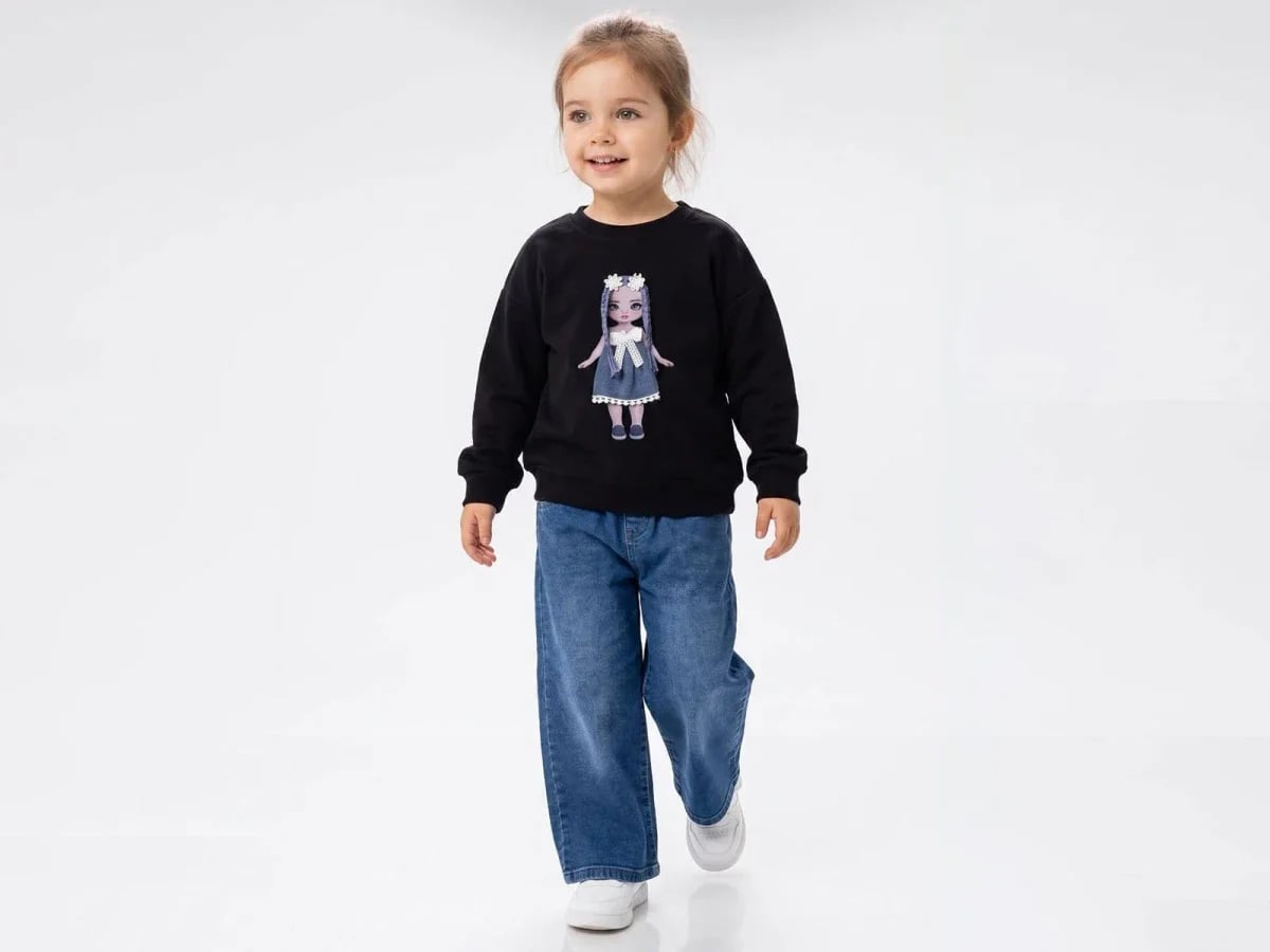 Girls' Doll Print Sweatshirt Set - Black - Incilay - by Peralane