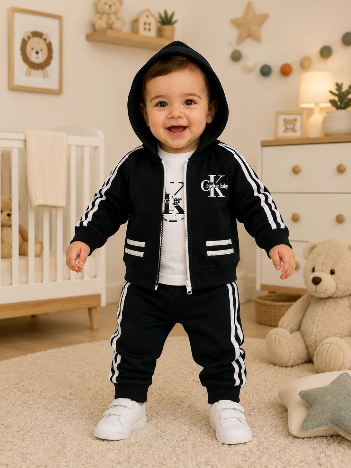 Three-Piece Baby Boys' Tracksuit Set with Hooded Jacket - 1092 - Has Bereket - by Peralane