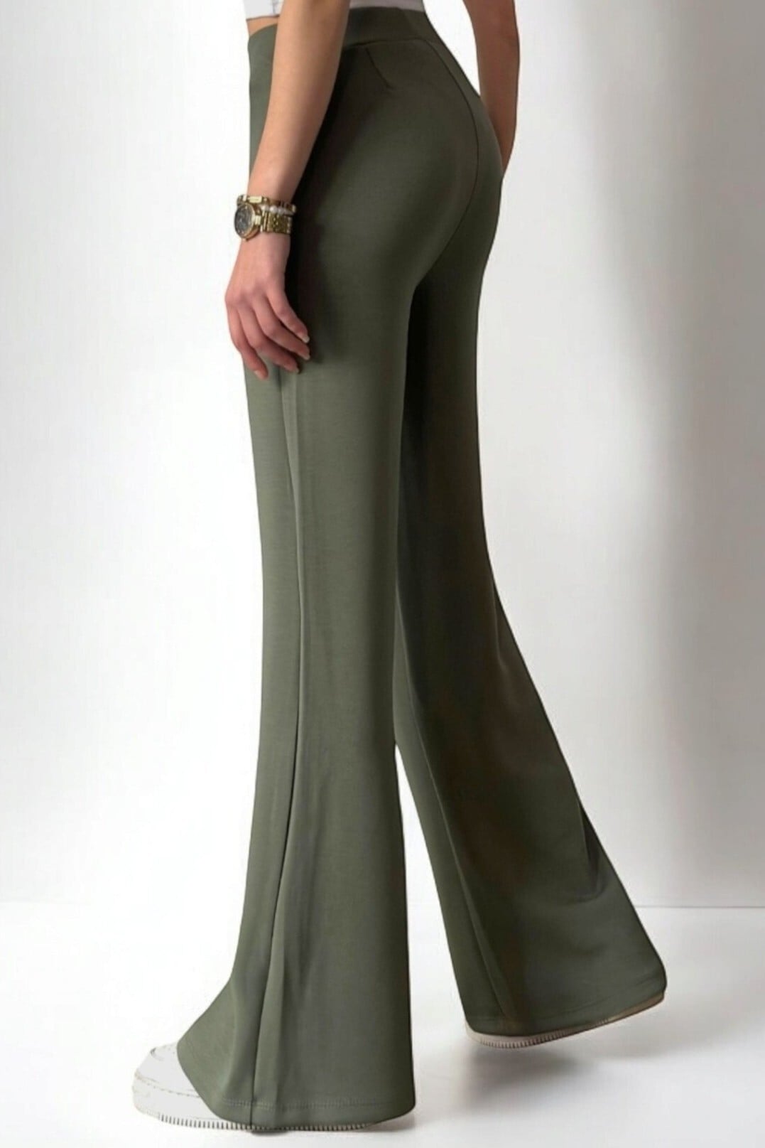 High-Waisted Flared Trousers in Olive Green - Podyumplus - by Peralane - photo 6