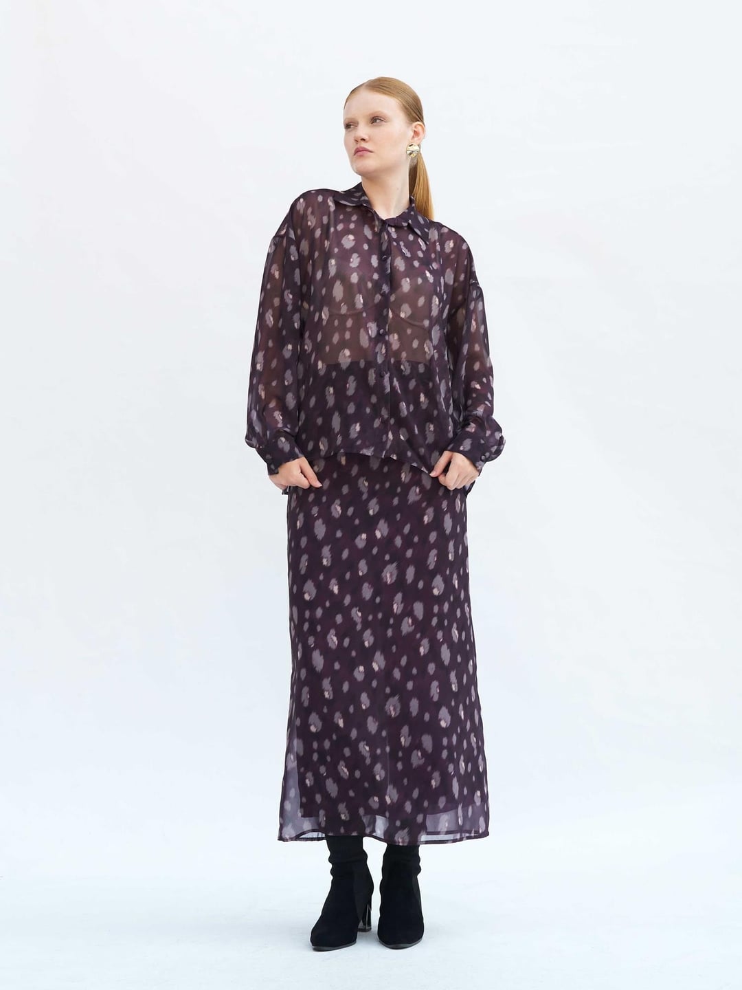 Polyester Sheer Long-Sleeve Blouse with Abstract Spot Print - Lefon - by Peralane - photo 4