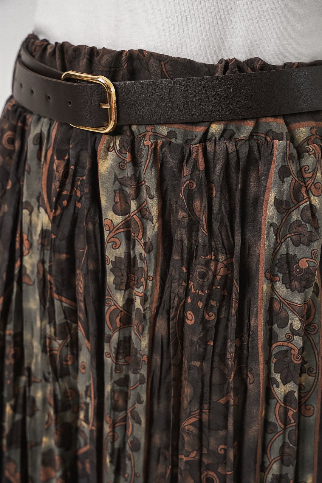 Women's Belted Patterned Midi Skirt 8074 - Dark Brown Paisley - Bigdart - by Peralane - photo 4