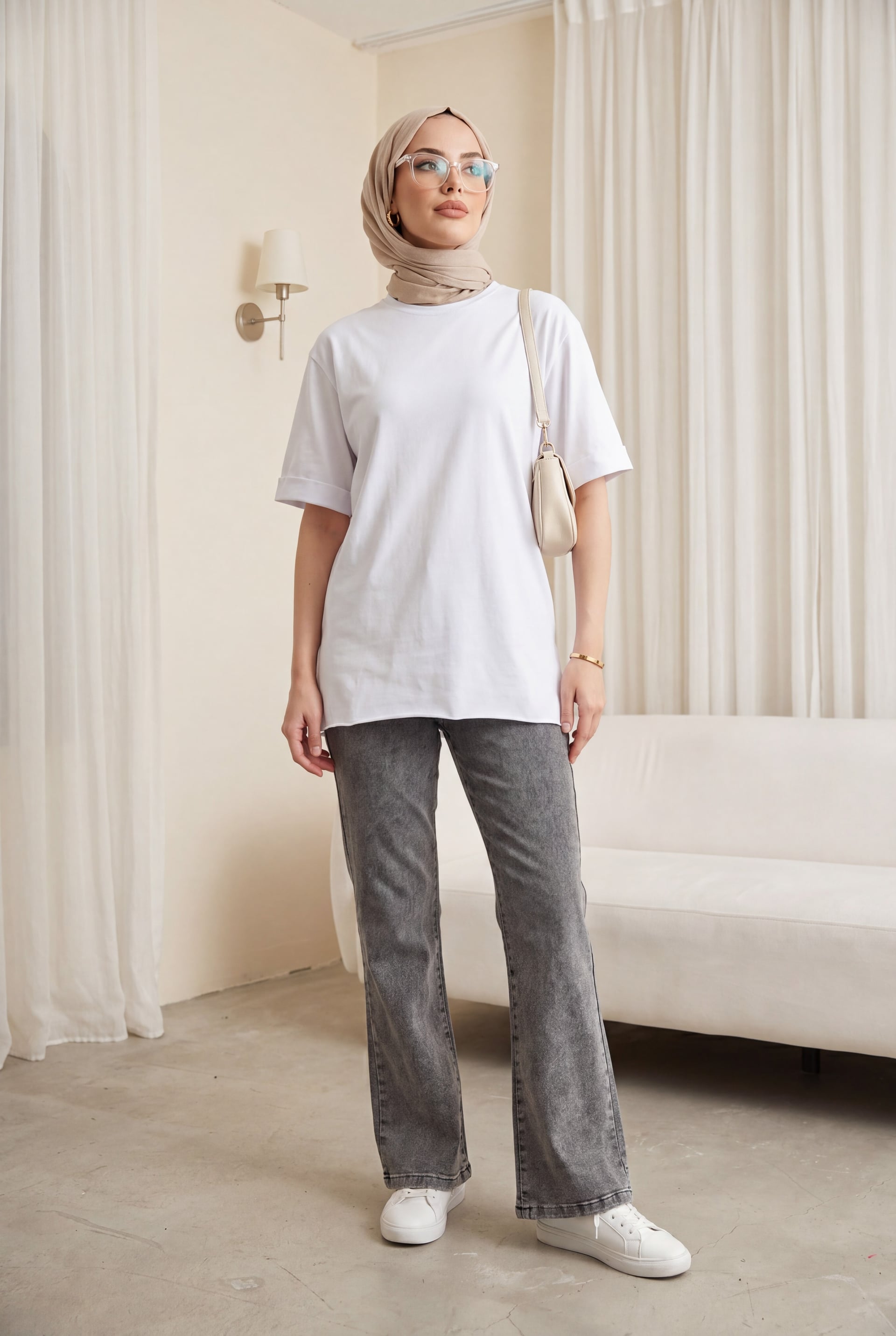 White Crew Neck Slit Sleeve Cuffed T-shirt - Podyumplus - by Peralane - photo 2