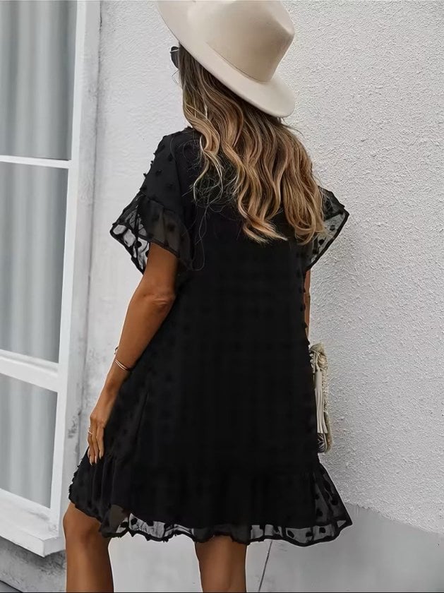Women's Short Sleeve V-Neck Polka Dot Chiffon Dress - Janes - by Peralane - photo 6