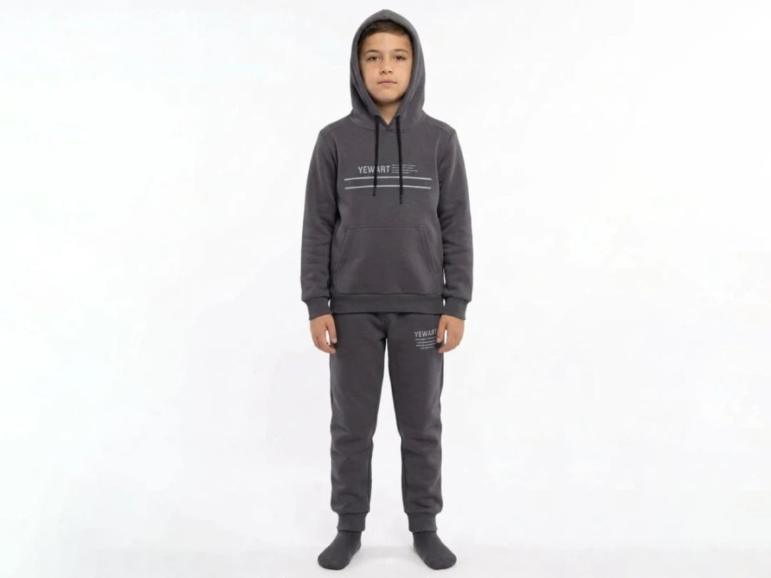 Boys' Hooded Tracksuit Set with Graphic Print - Dark Grey - Koska - by Peralane