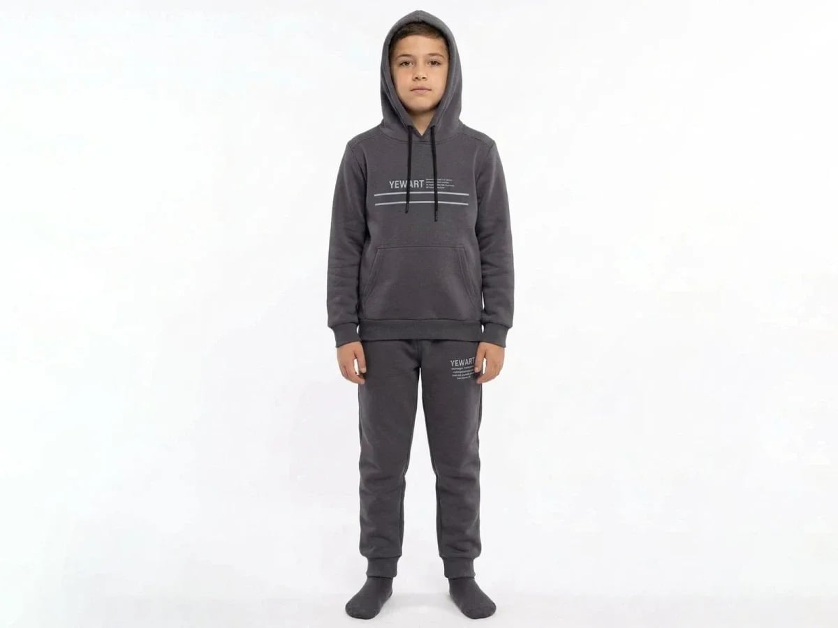 Boys' Hooded Tracksuit Set with Graphic Print - Dark Grey - Koska - by Peralane