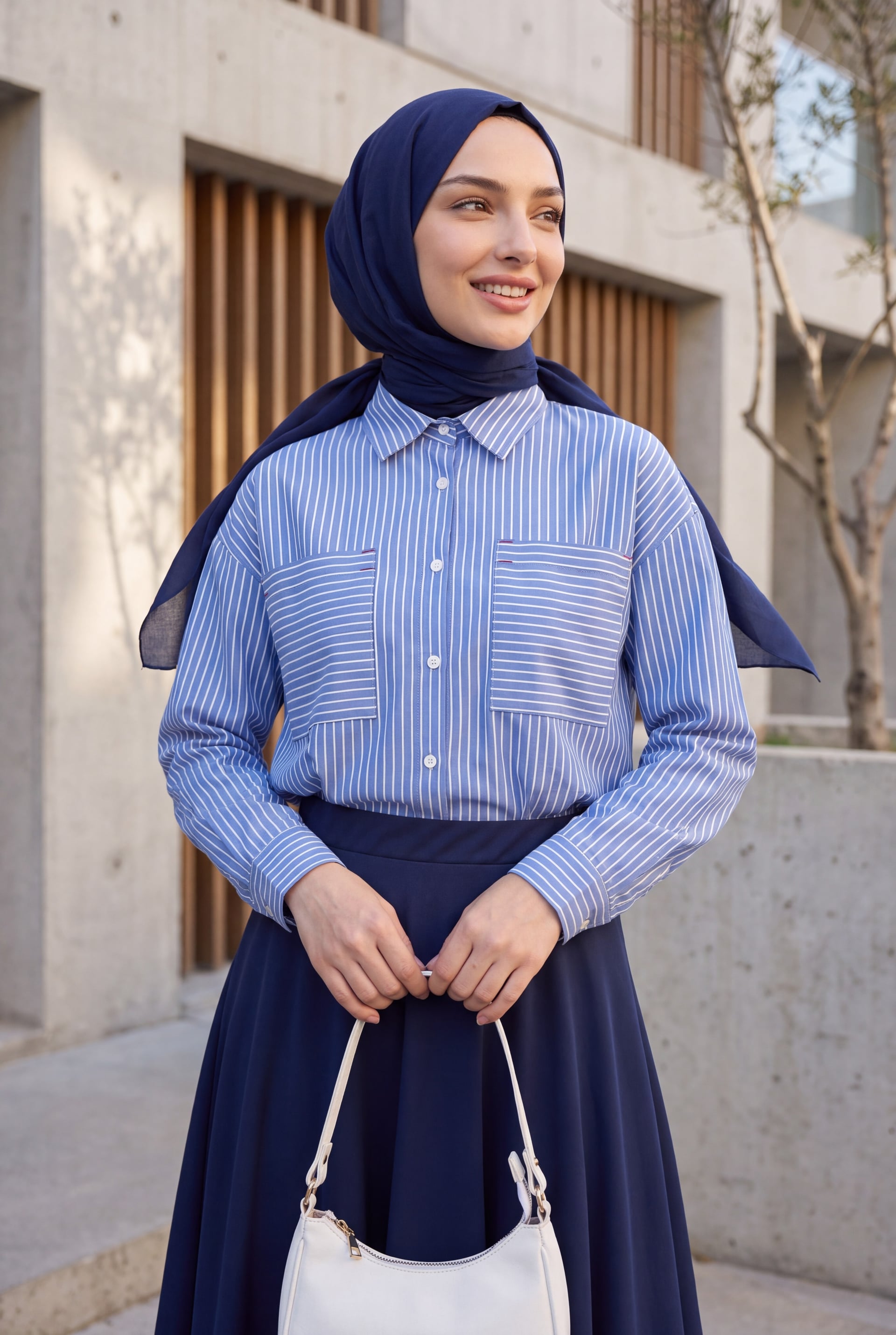 Striped Collared Shirt - Blue - Podyumplus - by Peralane