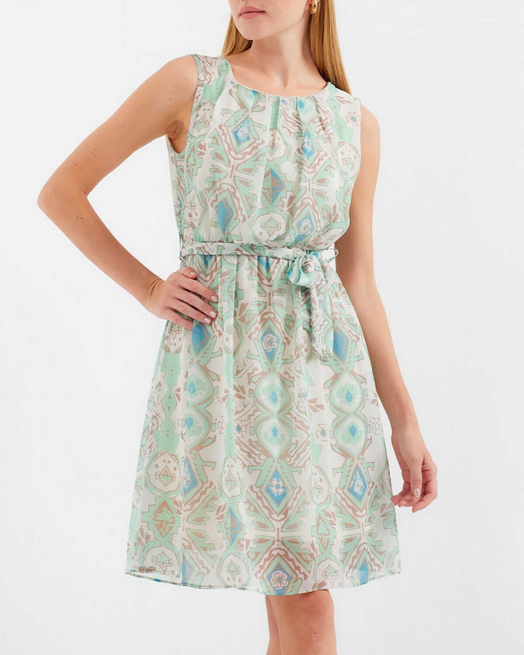 Mint Geometric Print Sleeveless Chiffon Dress - Bigdart - by Peralane - photo 3