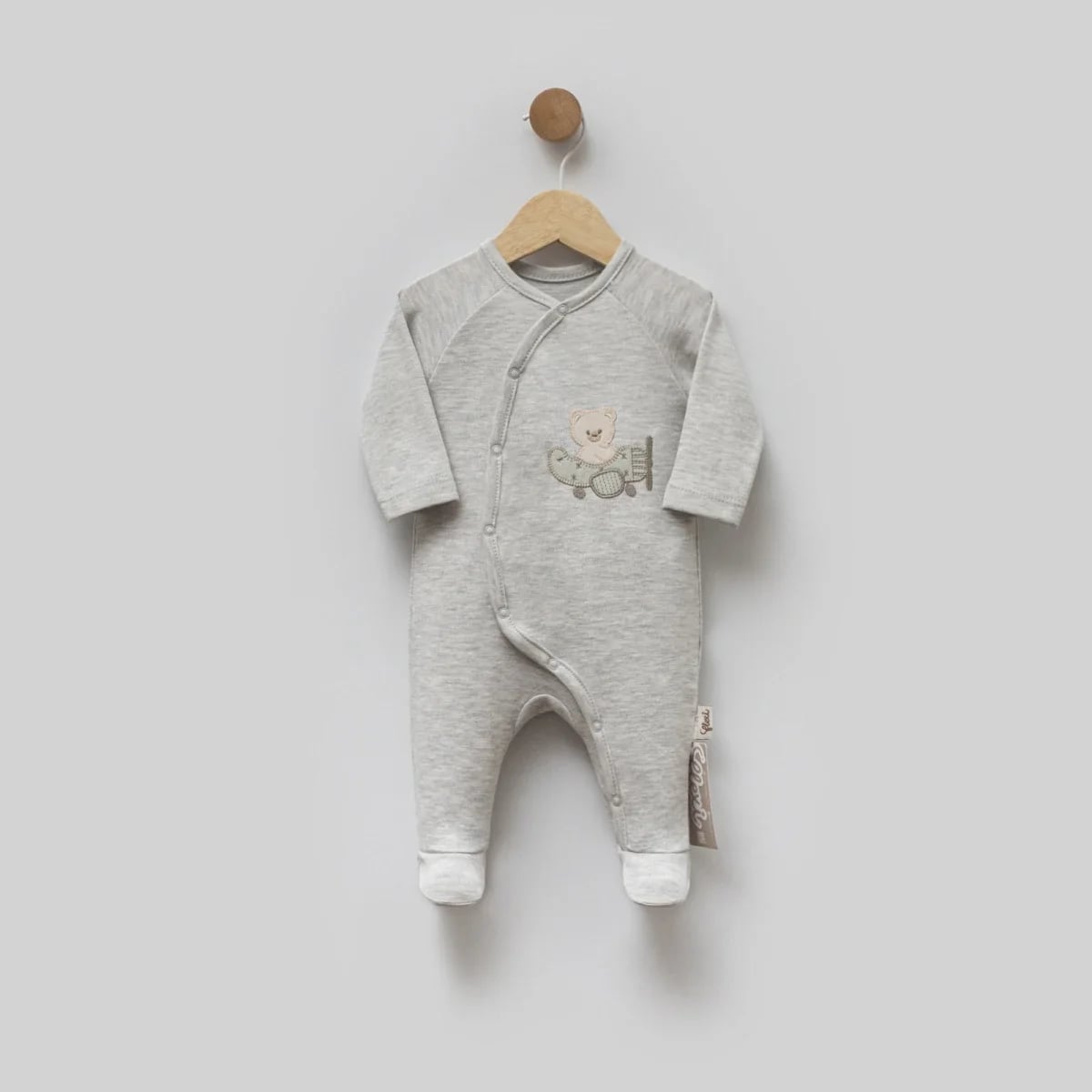 Baby Romper with Bear Airplane Motif - Light Grey (Pack of 3) - Flexi Baby - by Peralane