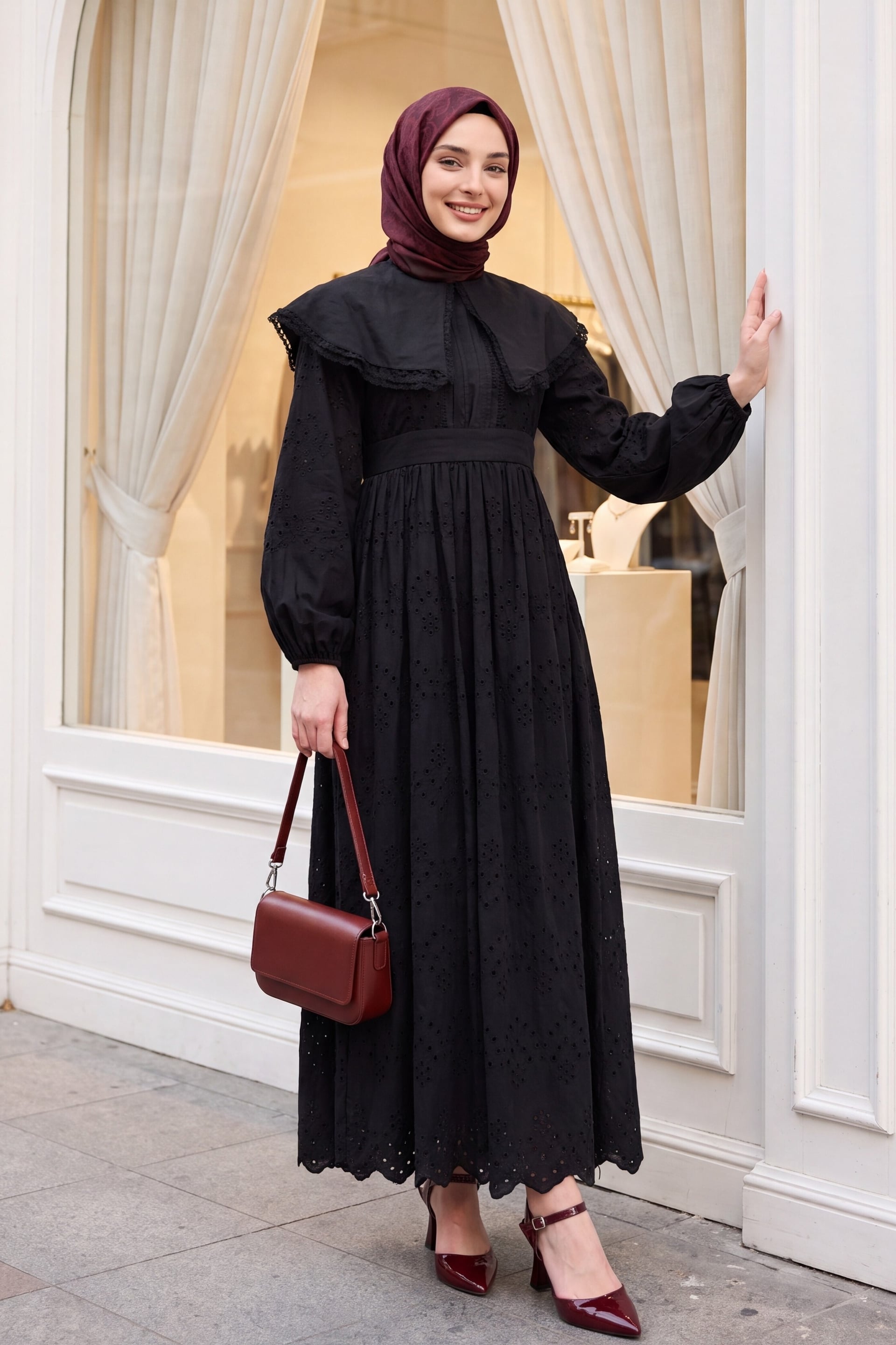 Cape Collar Lace Detail Dress - Black - Podyumplus - by Peralane - photo 3