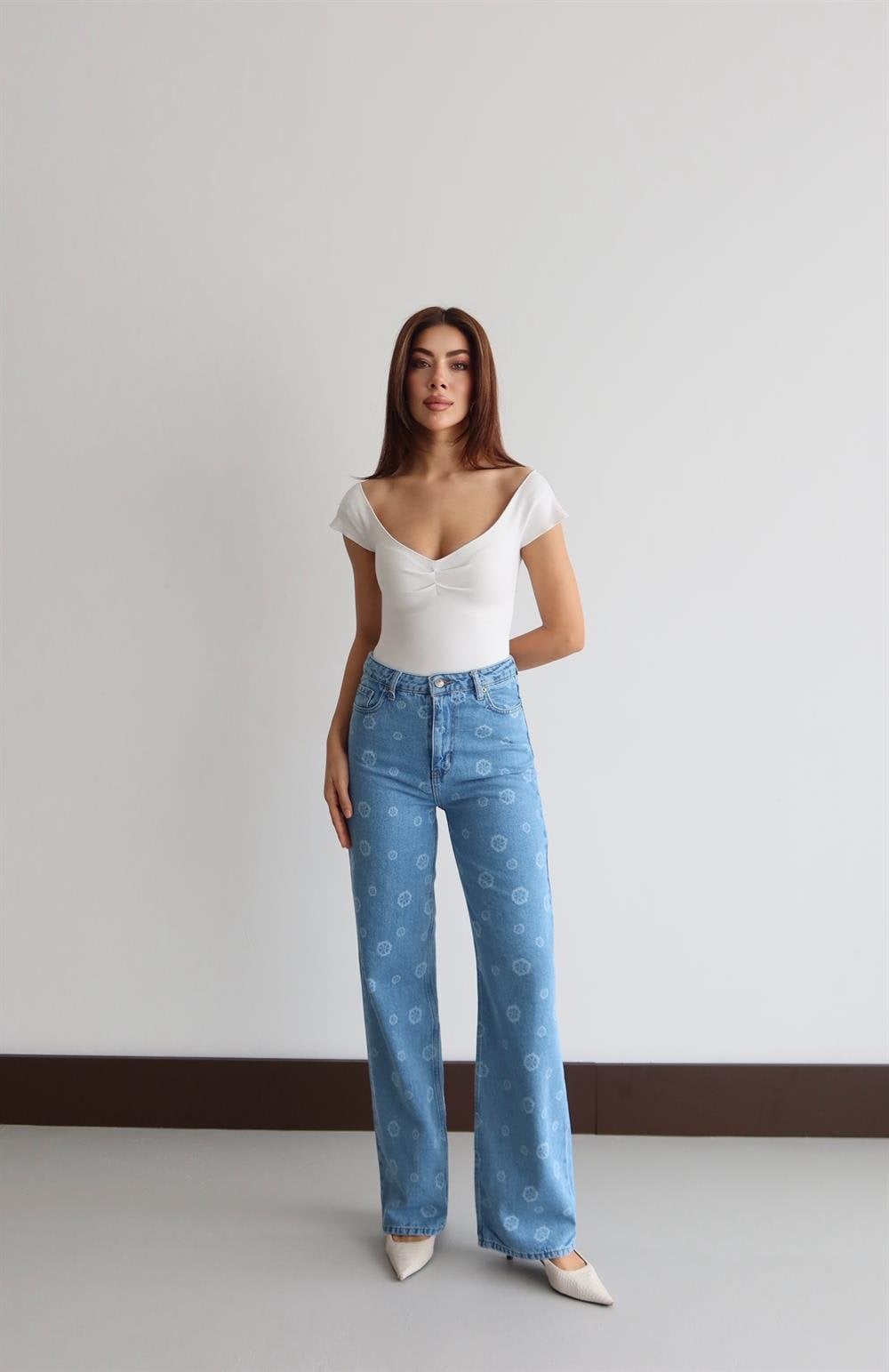 High Waist Wide Leg Floral Printed Jean Trousers - Lacarino Jeans - by Peralane - photo 3