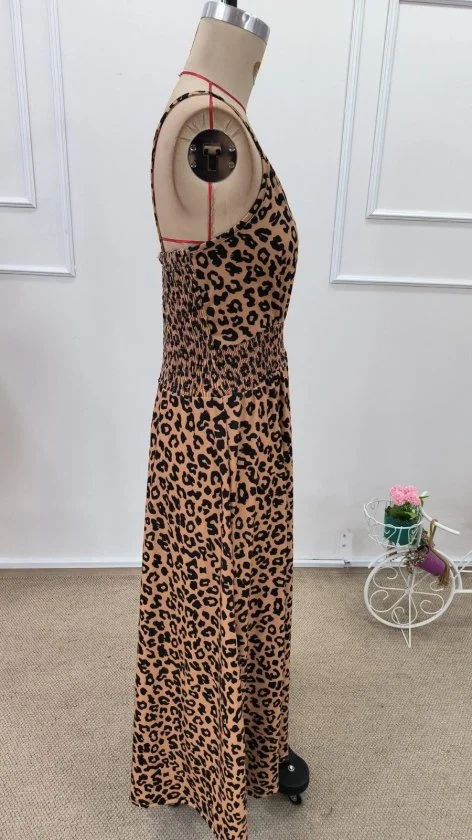 Women's Leopard Print Midi Dress with Spaghetti Straps and Smocked Waist - Janes - by Peralane - photo 5