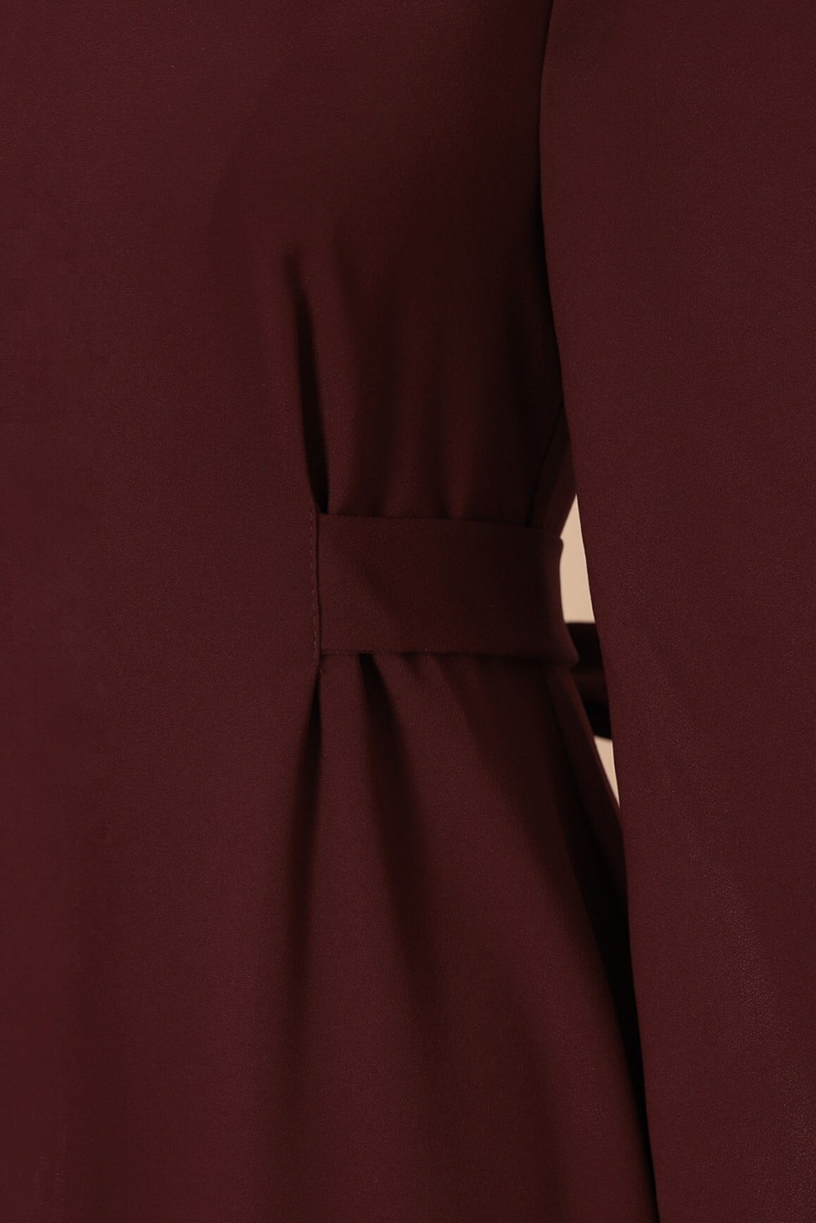 Burgundy Long-Sleeve Wrap Dress with High Neck and Wide Cuffs - Podyumplus - by Peralane - photo 7