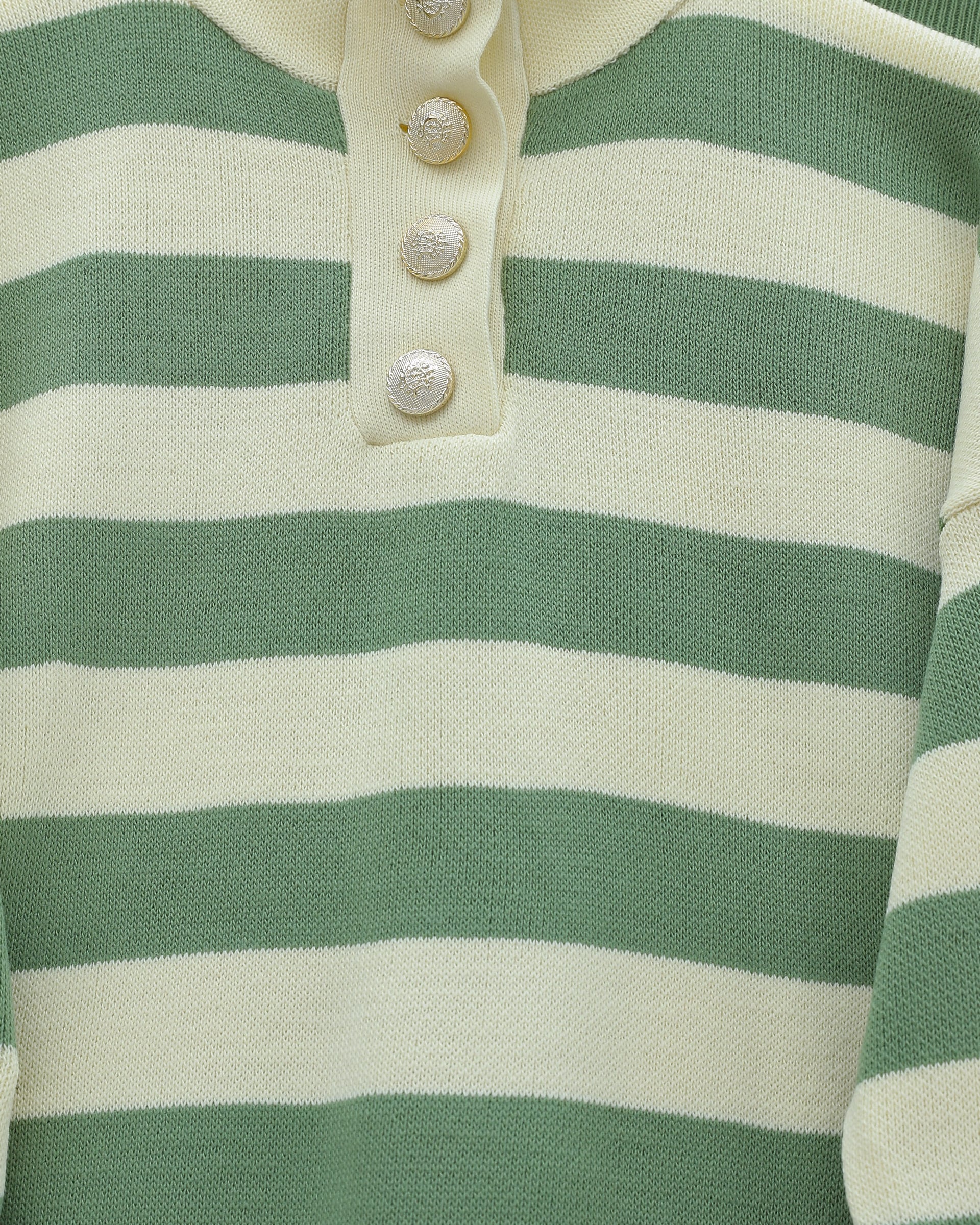 Half-Collar Buttoned Thick Striped Knit Set - Green - Podyumplus - by Peralane - photo 5