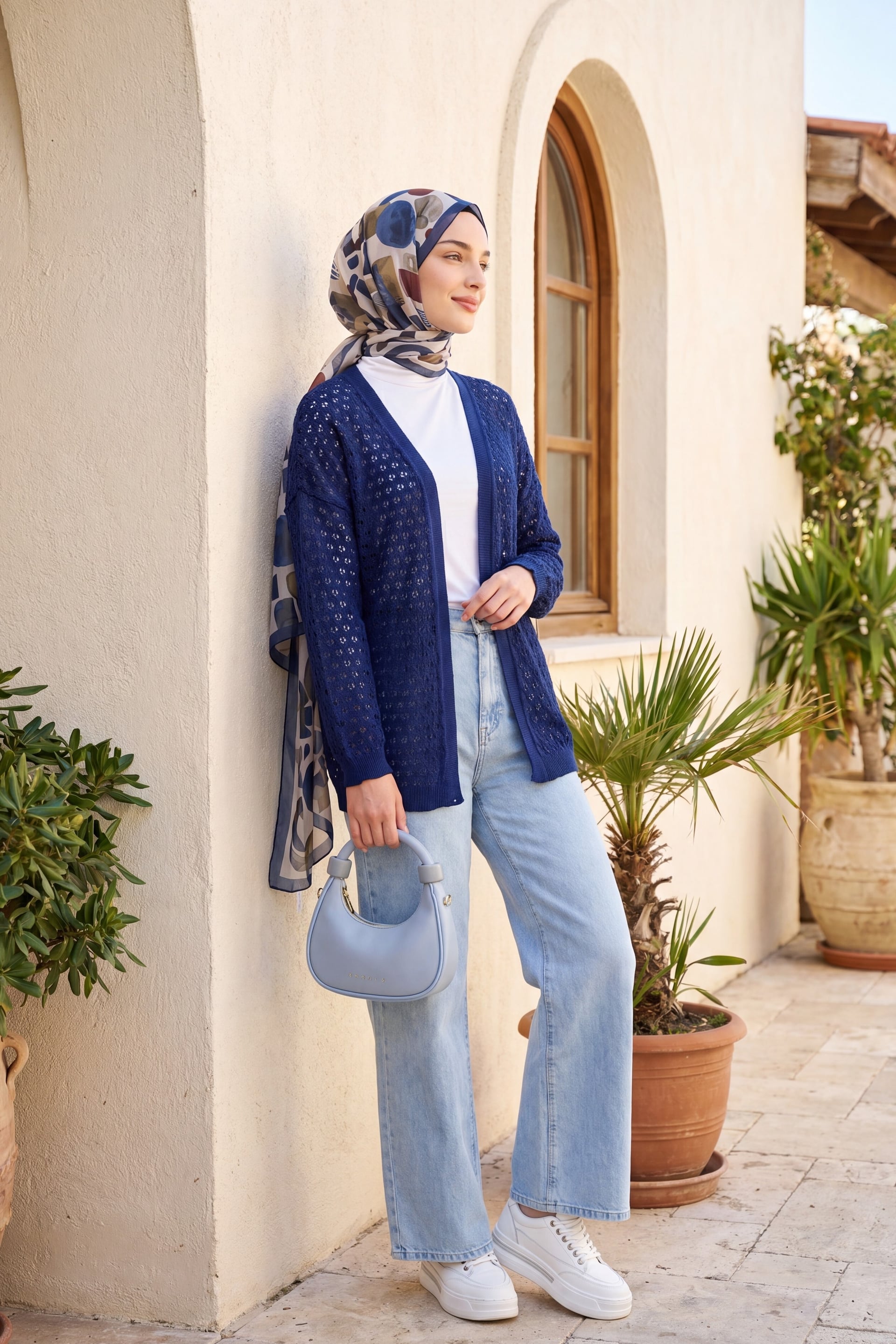 Navy Blue Open-Knit Cardigan - Podyumplus - by Peralane - photo 2