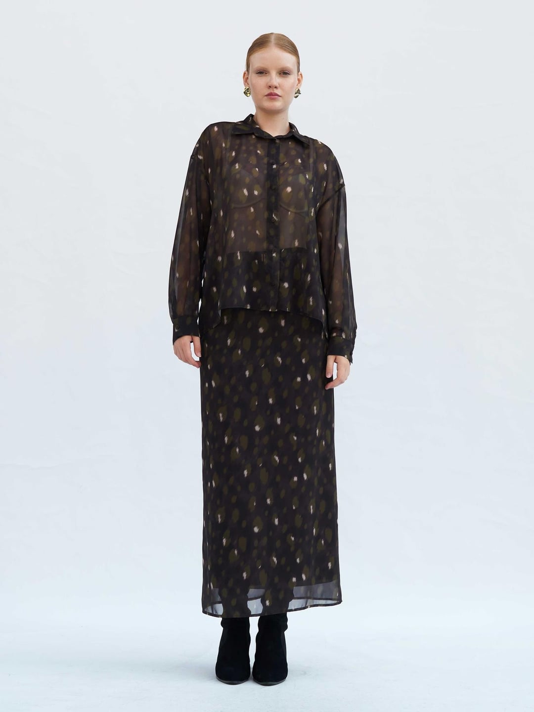 Women's Sheer Abstract Print Blouse with Collar and Button Front - Lefon - by Peralane - photo 2