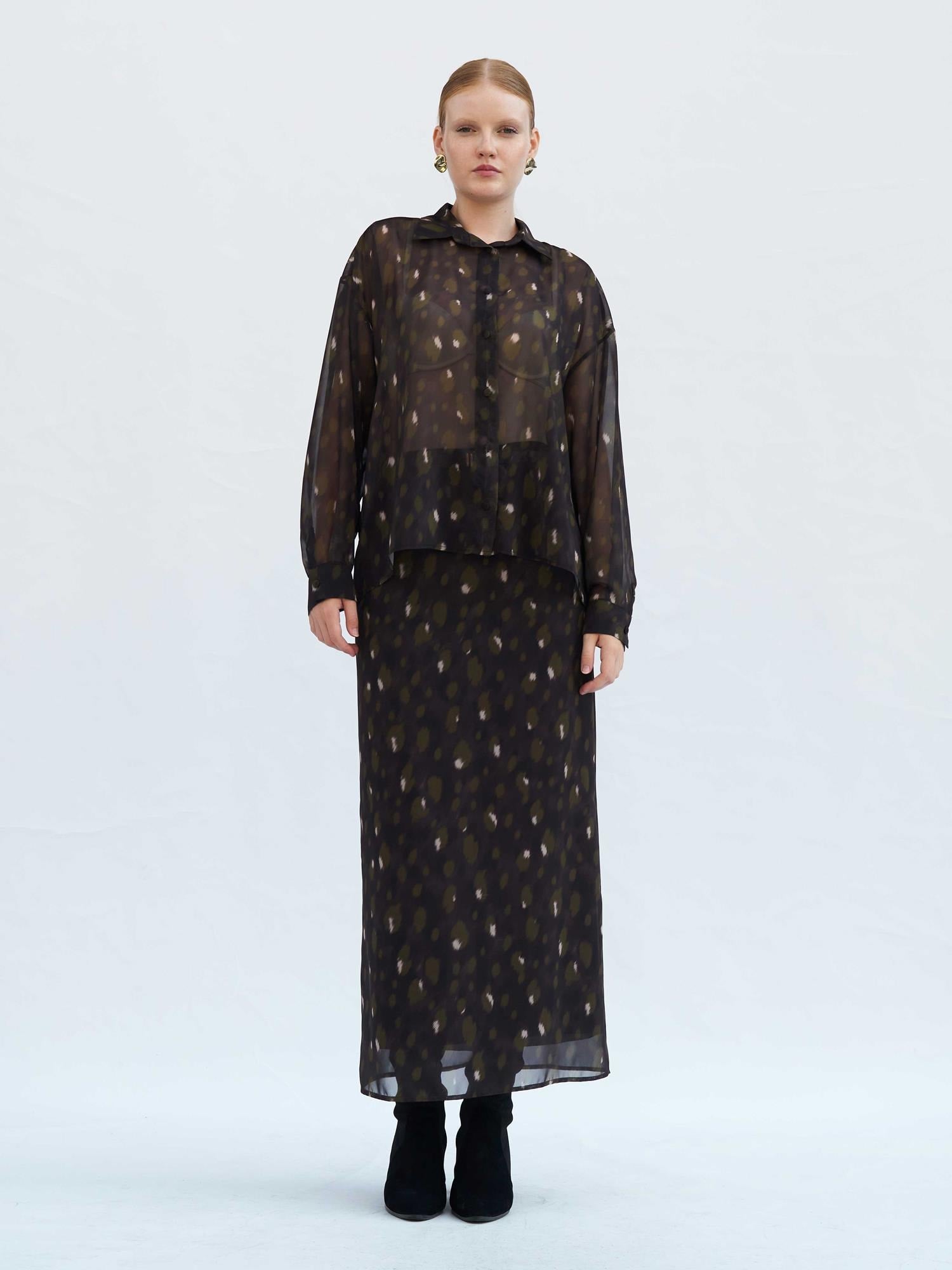 Women's Sheer Abstract Print Blouse with Collar and Button Front - Lefon - by Peralane - photo 2