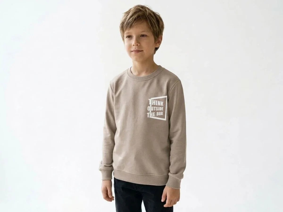 Think Print Fleece 3-Thread Sweatshirt - Beige - Tanem Kids - by Peralane