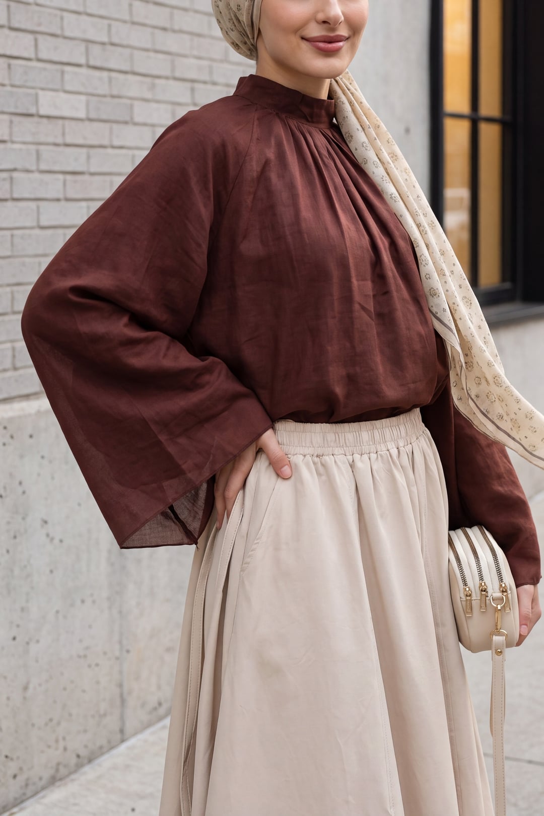 Hakim Yaka Spanish Sleeve Lined Voile Blouse - Dark Bordeaux - Podyumplus - by Peralane - photo 3