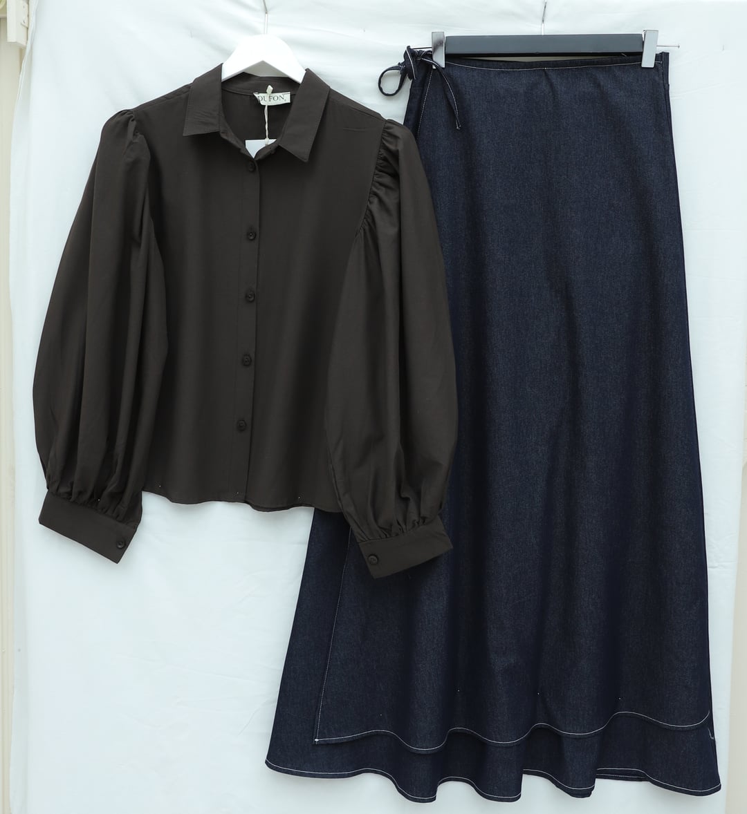 Balloon Sleeve Buttoned Short Poplin Shirt - Dark Brown - Podyumplus - by Peralane - photo 3