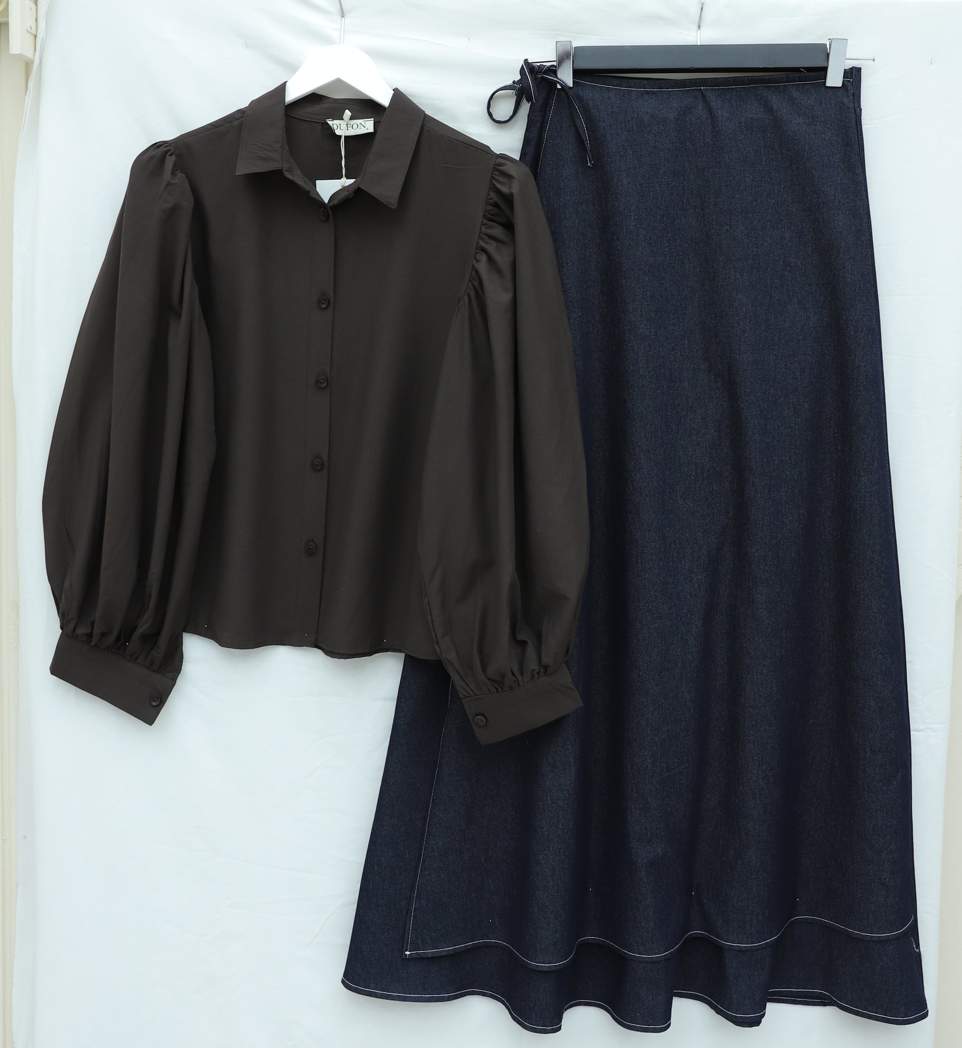 Balloon Sleeve Buttoned Short Poplin Shirt - Dark Brown - Podyumplus - by Peralane - photo 3
