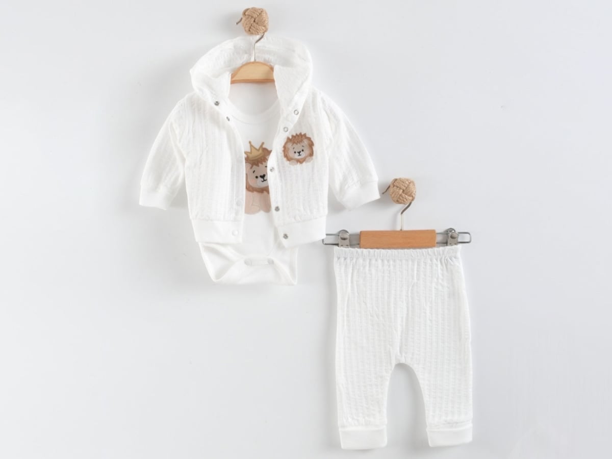Lion Print 3-Piece Baby Boy Set - White - Nayinom - by Peralane