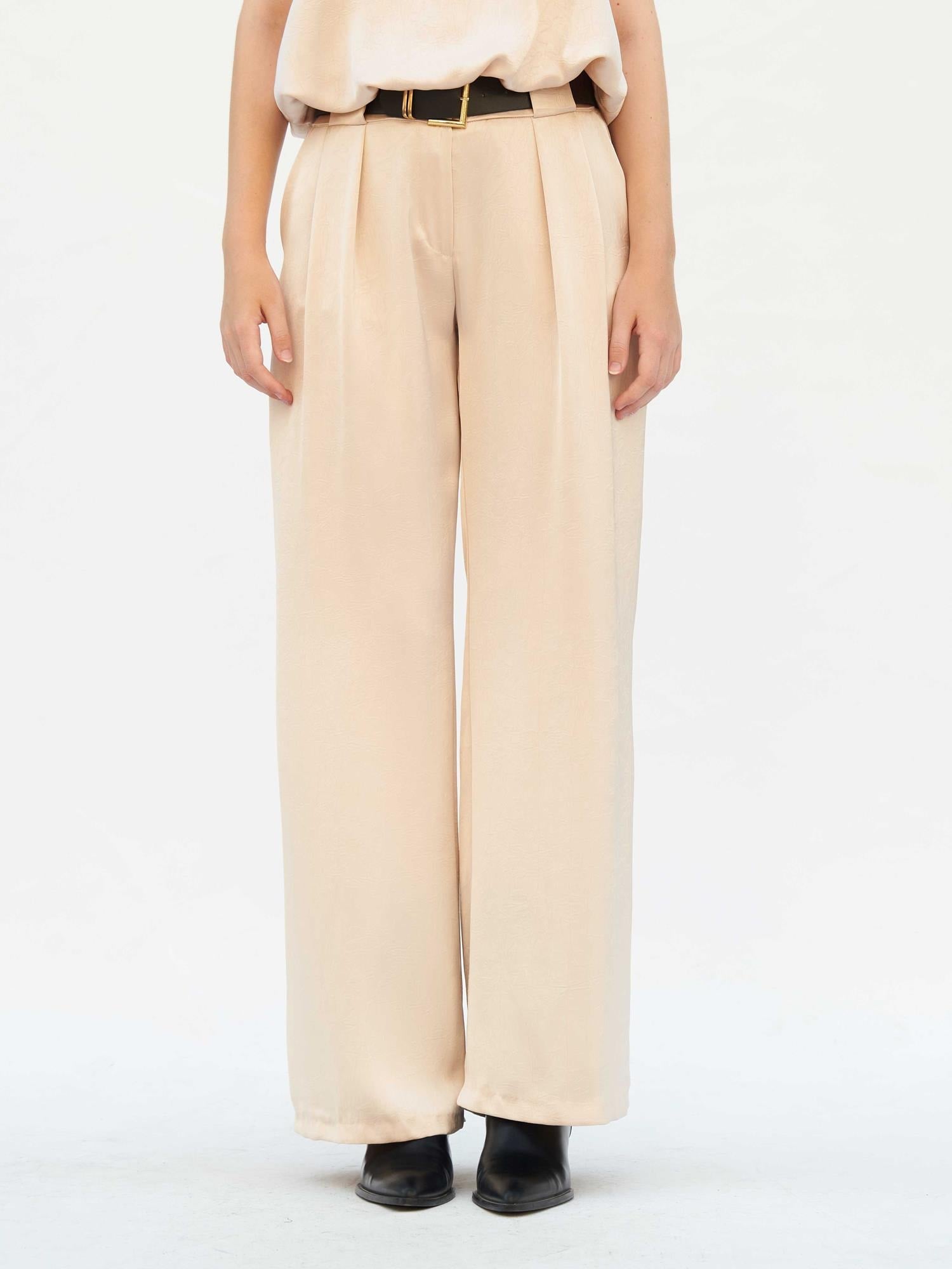 Beige Satin Wide-Leg Trousers with Belt - Lefon - by Peralane - photo 6
