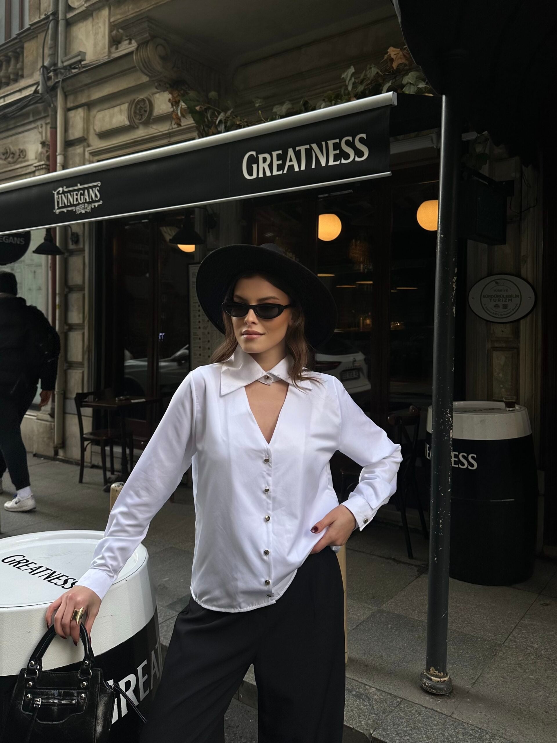 Women's White Long-Sleeve Blouse with V-Neck and Cut-Out Detail - My Bee - by Peralane