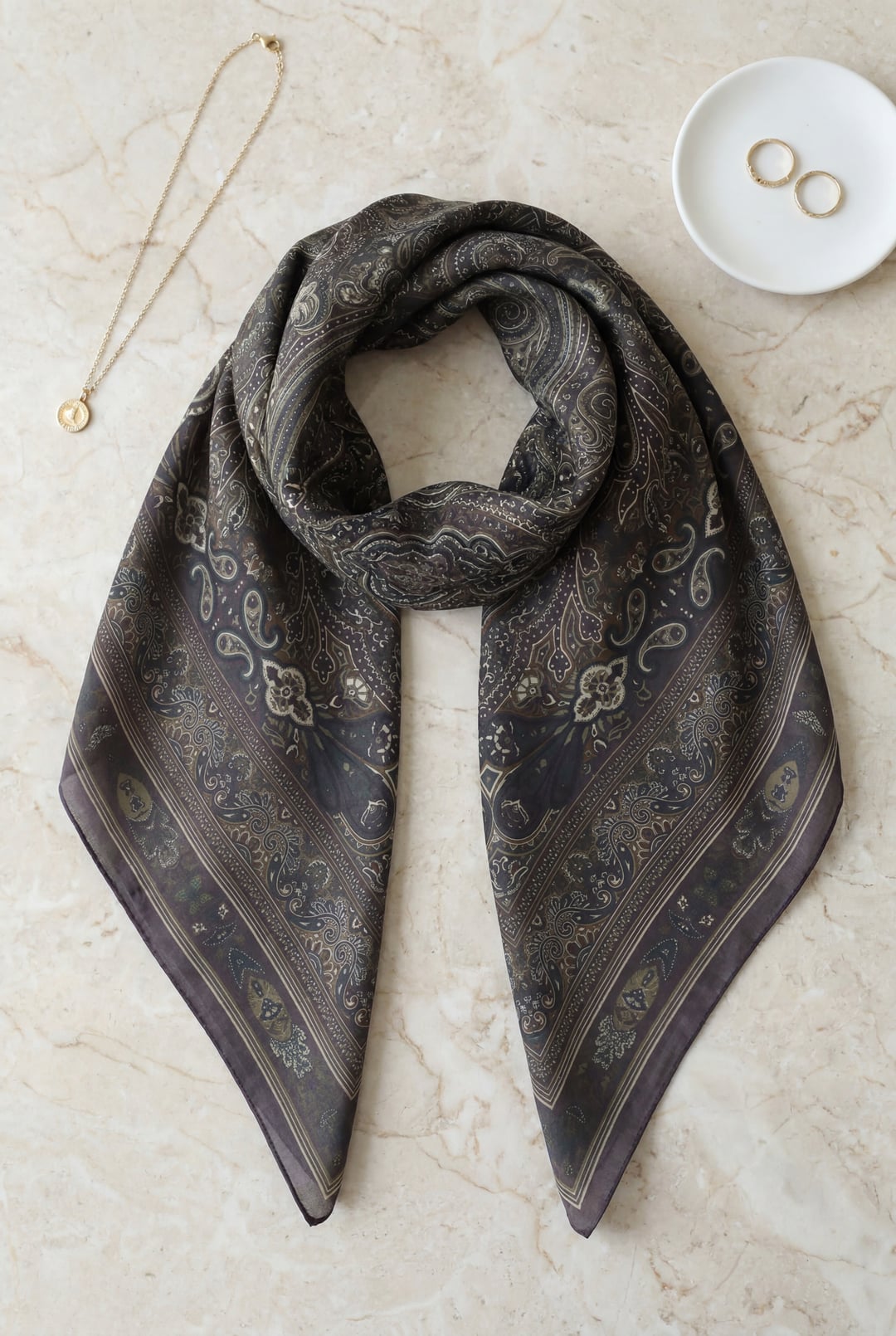 Framed Ethnic Print Cotton Scarf - Dark Plum - Podyumplus - by Peralane - photo 2