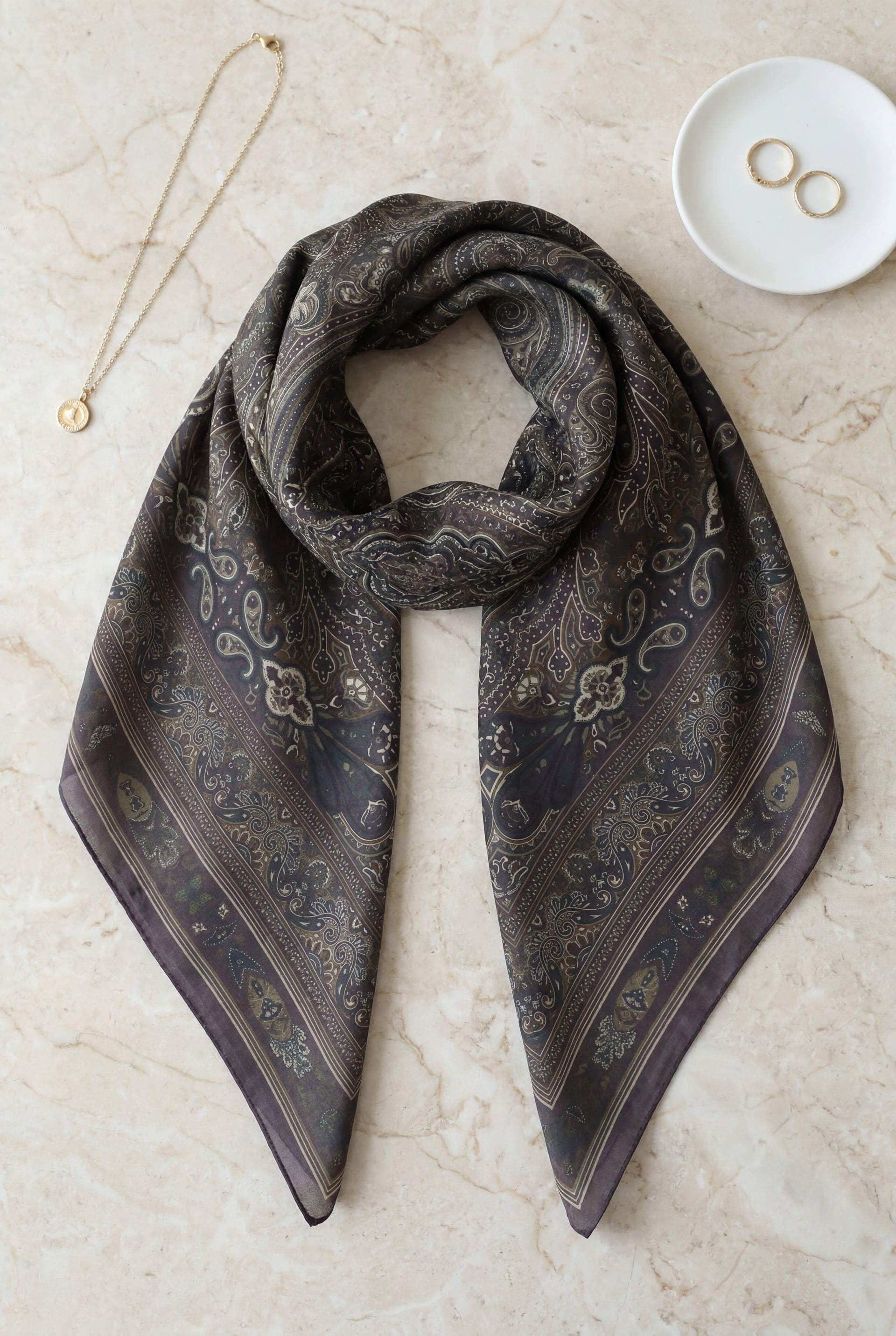 Framed Ethnic Print Cotton Scarf - Dark Plum - Podyumplus - by Peralane - photo 2