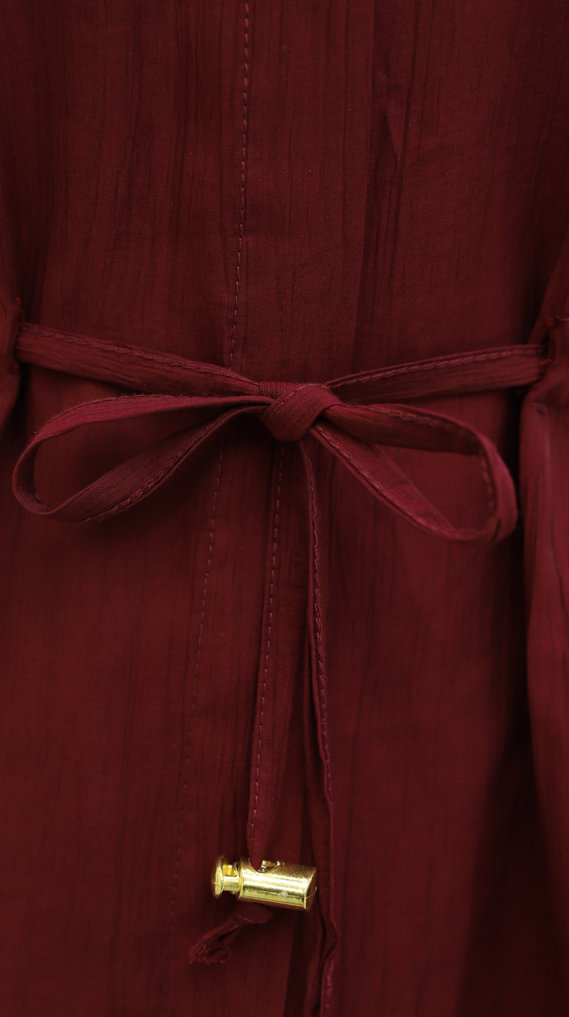 Tunnel Lace-Up Cotton Crinkle Two-Piece Set with Elastic Waist Trousers - Burgundy - Podyumplus - by Peralane - photo 6