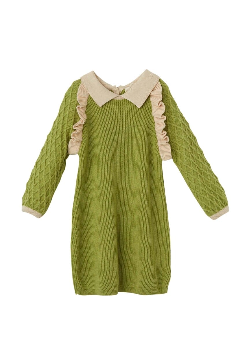 Girls' Organic Cotton Knitted Dress with Frill Collar, Green - 6-36 Months - Uludag Triko - by Peralane