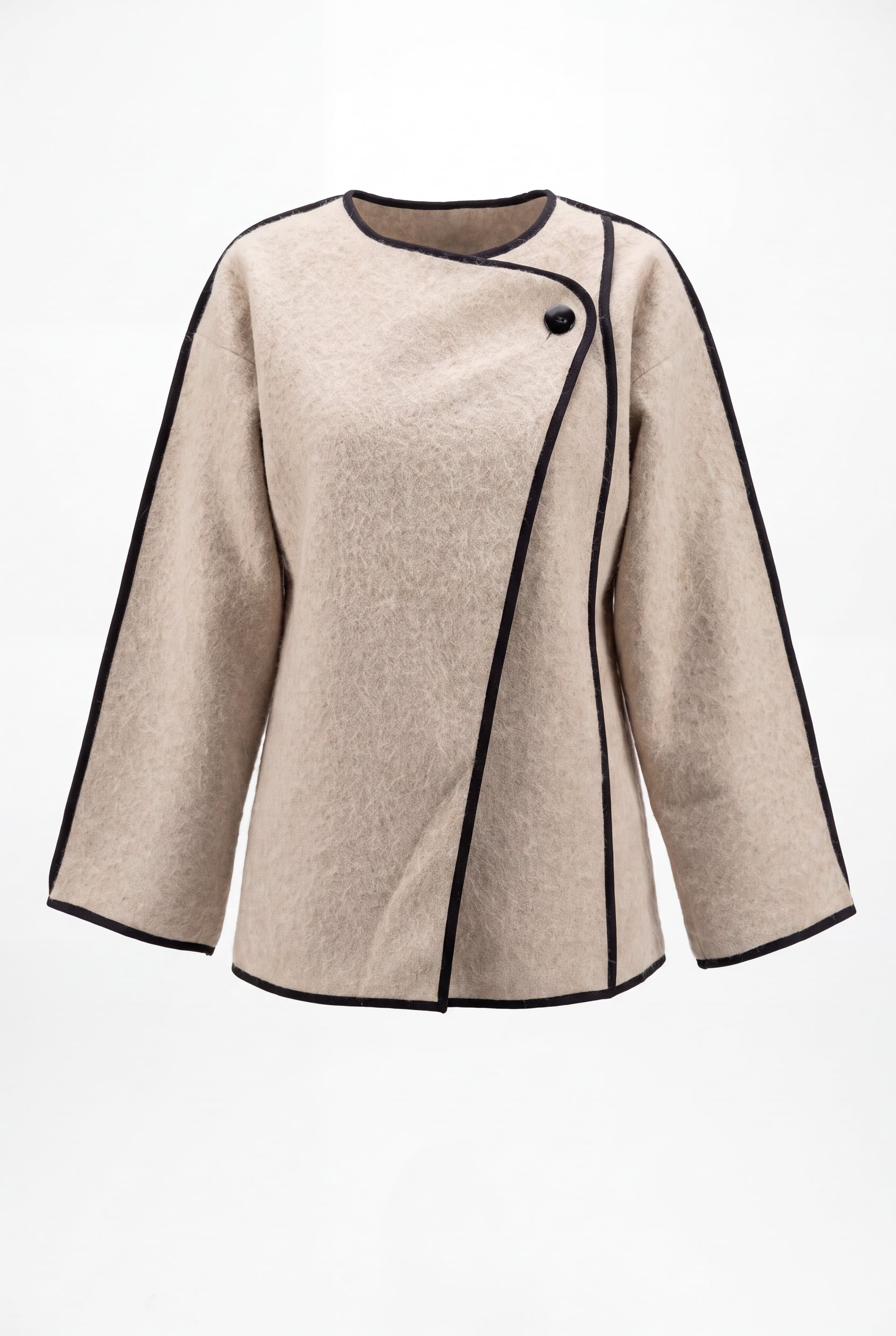 Asymmetric Front Closure Fringed Cardigan - Mink - Podyumplus - by Peralane - photo 2