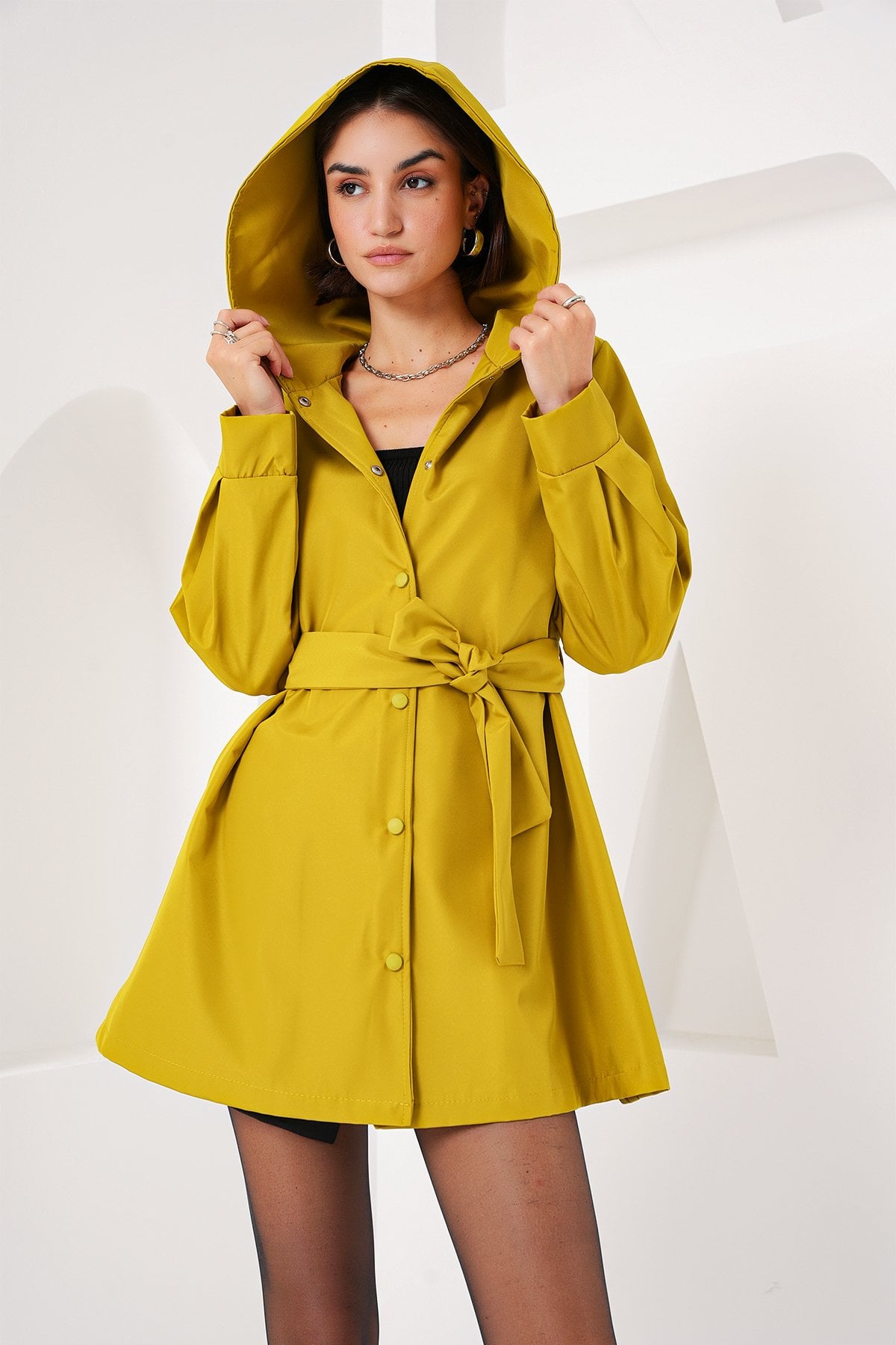 Hooded Trench Coat in Mustard Yellow for Women - Bigdart - by Peralane - photo 6