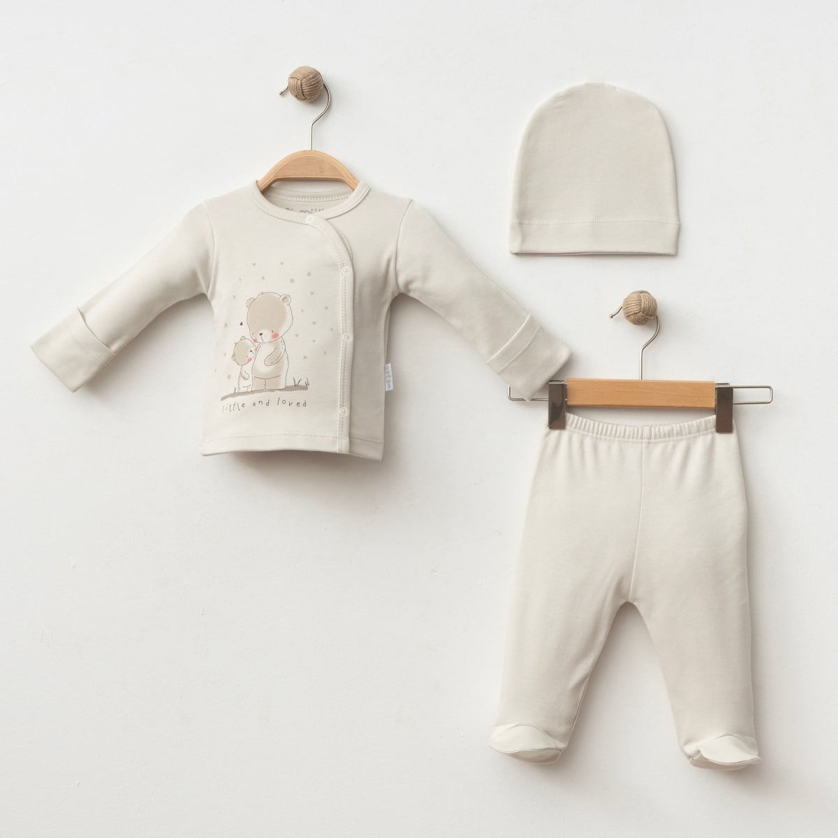 Baby Boys' Cotton Knit Bear Print Wrap Top and Footed Pants Set with Hat - Gumus Baby - by Peralane