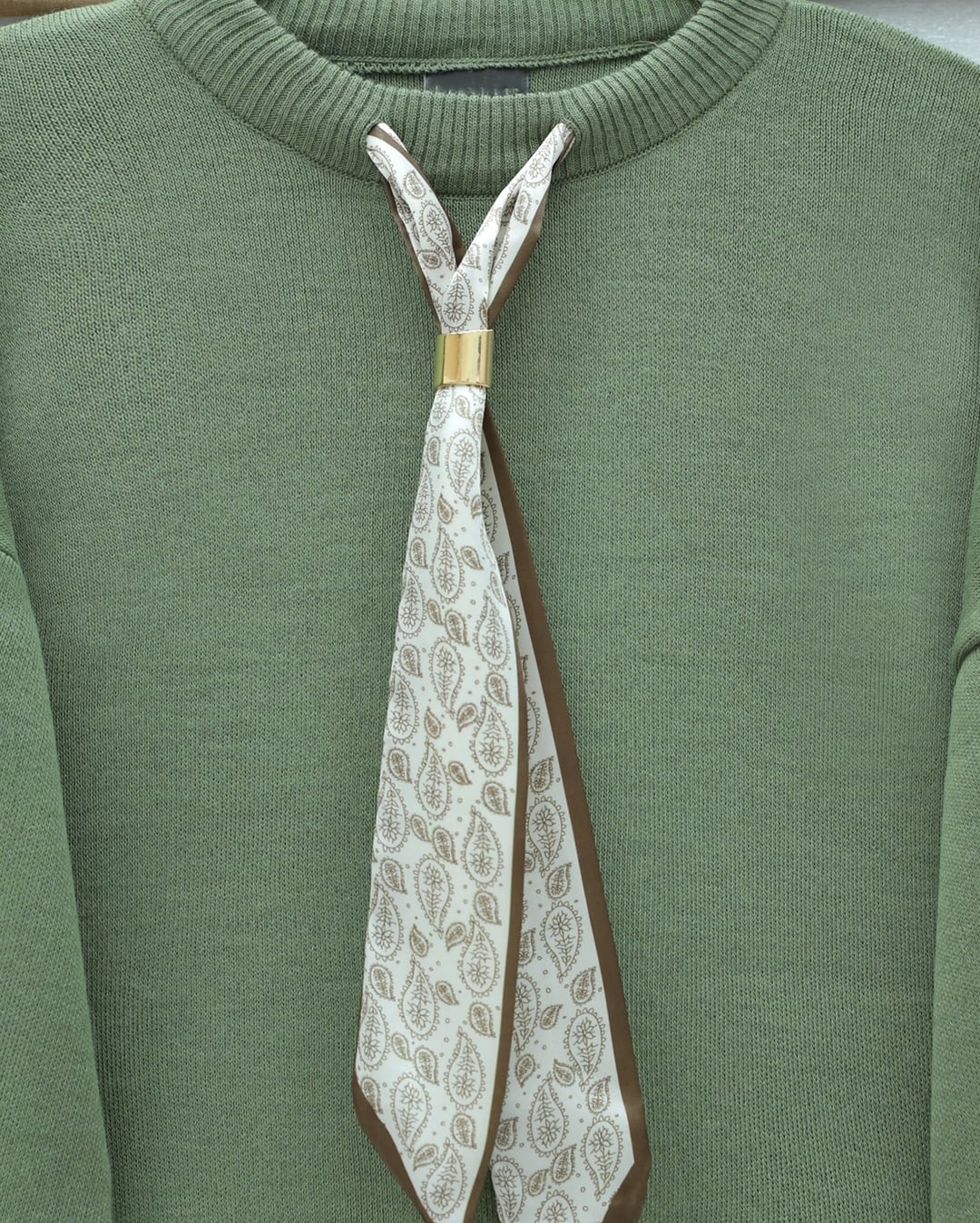 Round Neck Knit Tunic with Scarf - Sage Green - Podyumplus - by Peralane - photo 4