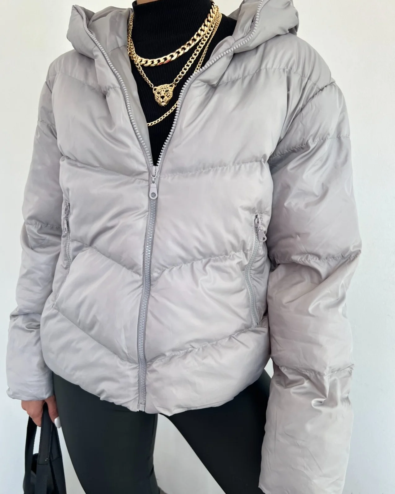 Women's Fixed Hooded Zip-Up Winter Puffer Jacket - Grey - Podyumplus - by Peralane - photo 3