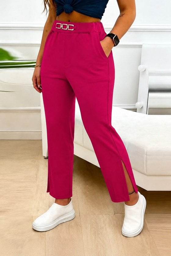 Women's High-Waist Buckle Slit Crepe Trousers - Janes - by Peralane