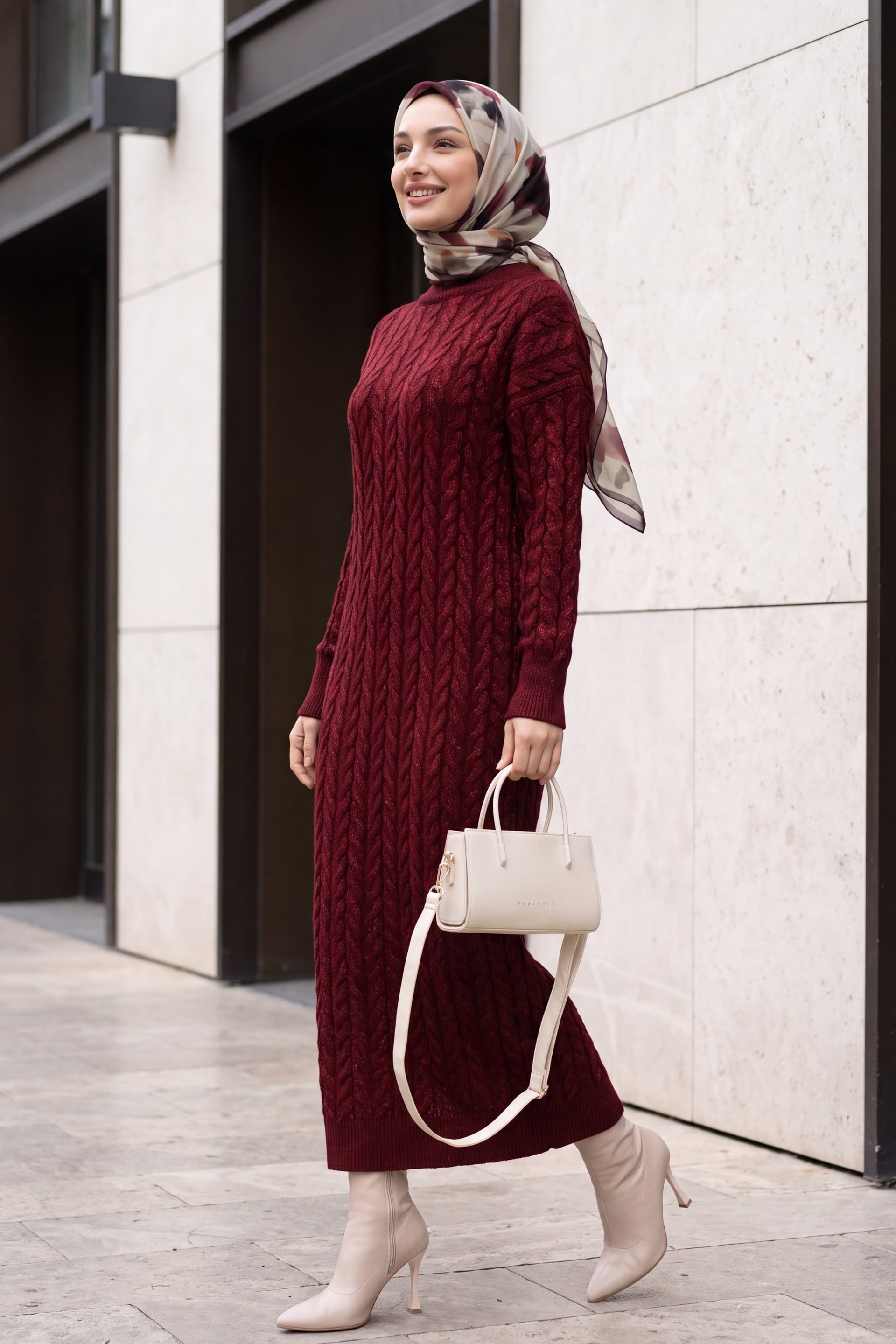 Cable Knit Metallic Dress in Burgundy - Podyumplus - by Peralane - photo 4