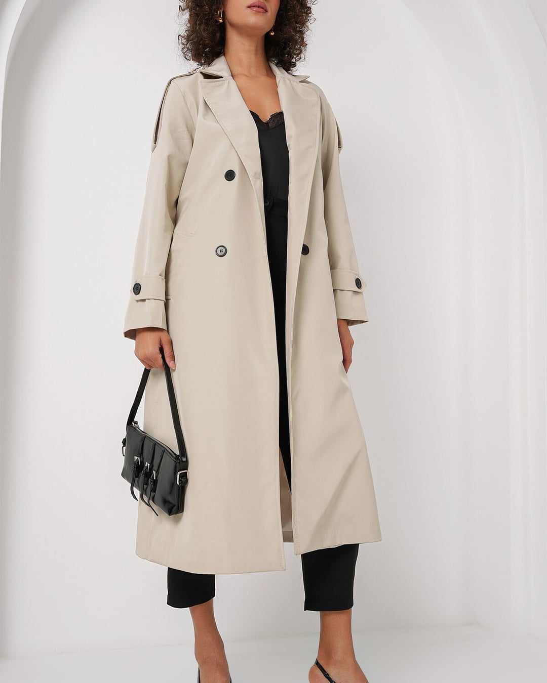 Double-Breasted Long Trench Coat in Light Beige - Bigdart - by Peralane - photo 6
