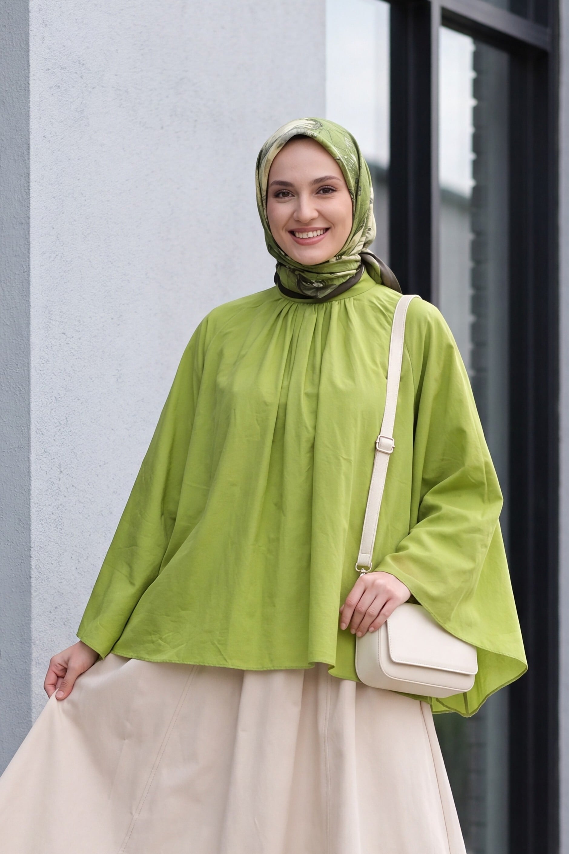 High Neck Spanish Sleeve Lined Voile Blouse - Pistachio Green - Podyumplus - by Peralane - photo 2