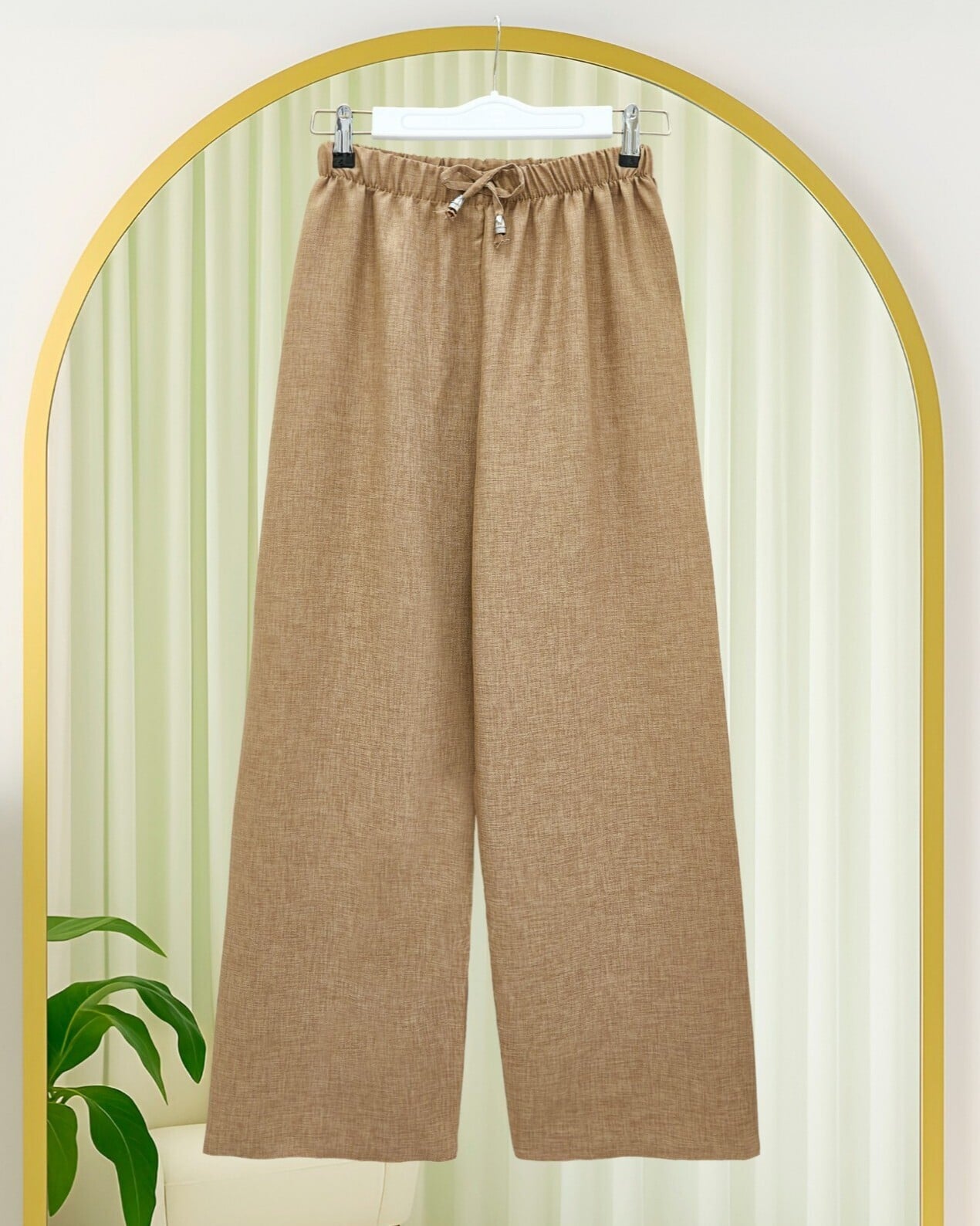 Sofia Linen-Look Drawstring Wide-Leg Trousers - Cinnamon - Podyumplus - by Peralane - photo 6