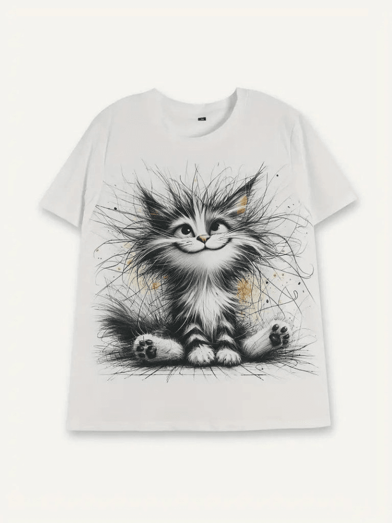 Women's Short Sleeve Crew Neck Cat Print Suprema Blouse - Janes - by Peralane - photo 3
