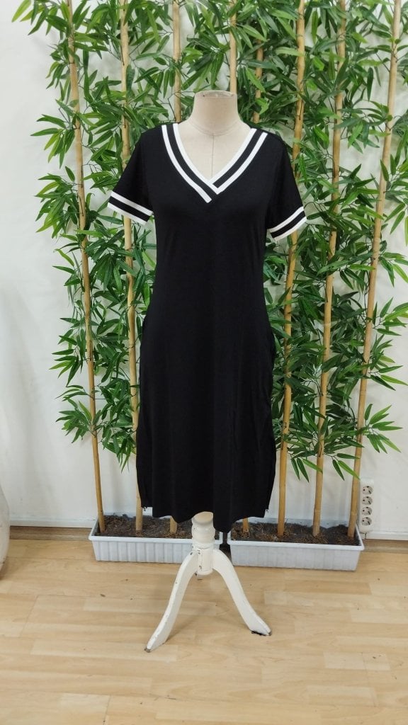 Women's Short Sleeve V-Neck Ribbed Detail Midi Viscose Dress - Janes - by Peralane - photo 5