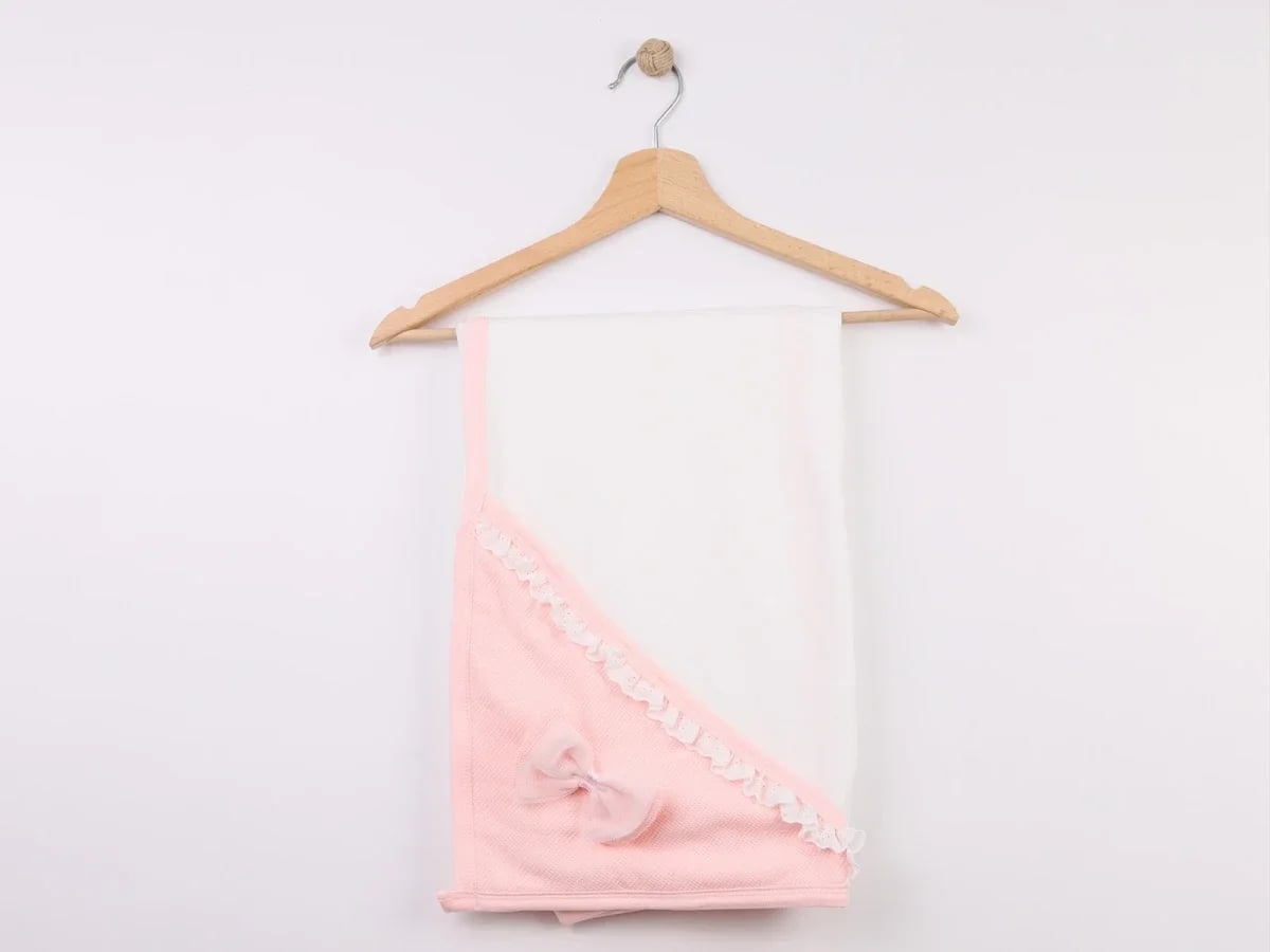 Pale Pink and White Baby Towel with Bow Detail - Zipir - by Peralane