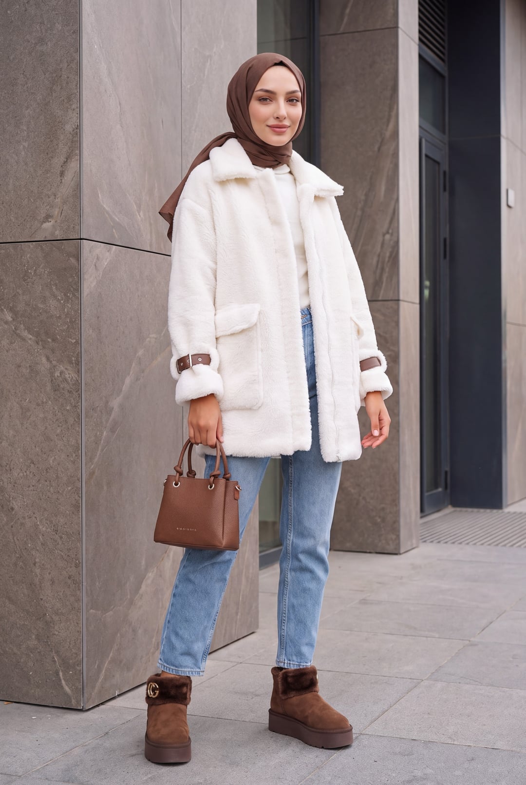 Women's Oversize Faux Fur Coat - Tan - Bigdart - by Peralane - photo 4