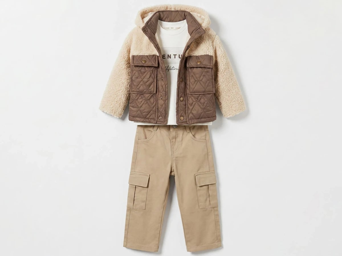 Boys' 3-Piece Set with Hooded Sherpa Jacket, T-Shirt and Cargo Trousers - Canoz - by Peralane